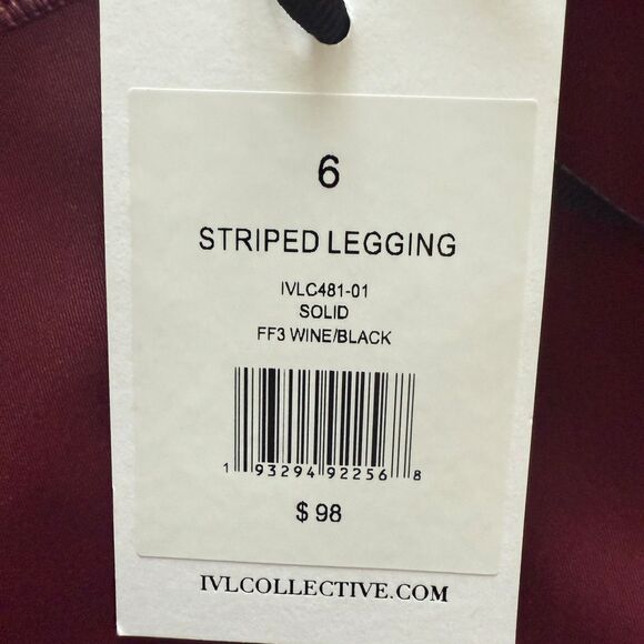 NWT IVL Collective Striped Waist Solid Wine Black Pull On Soft Sculpt Legging 6 - Picture 5 of 8